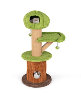 Mushroom Cat Tree for Indoor Cats with 2 Cute Condos Plush Perch and Teasing Balls