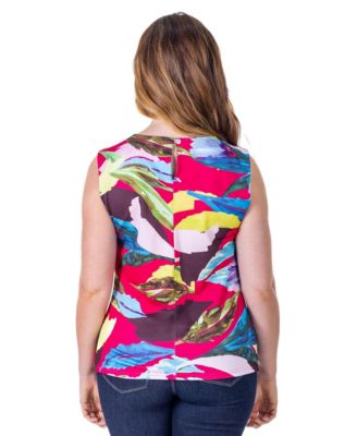 Petite Pink Pleated Crew Neck Back Closure Sleeveless Top