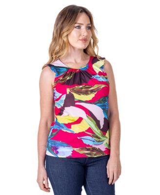 Petite Pink Pleated Crew Neck Back Closure Sleeveless Top