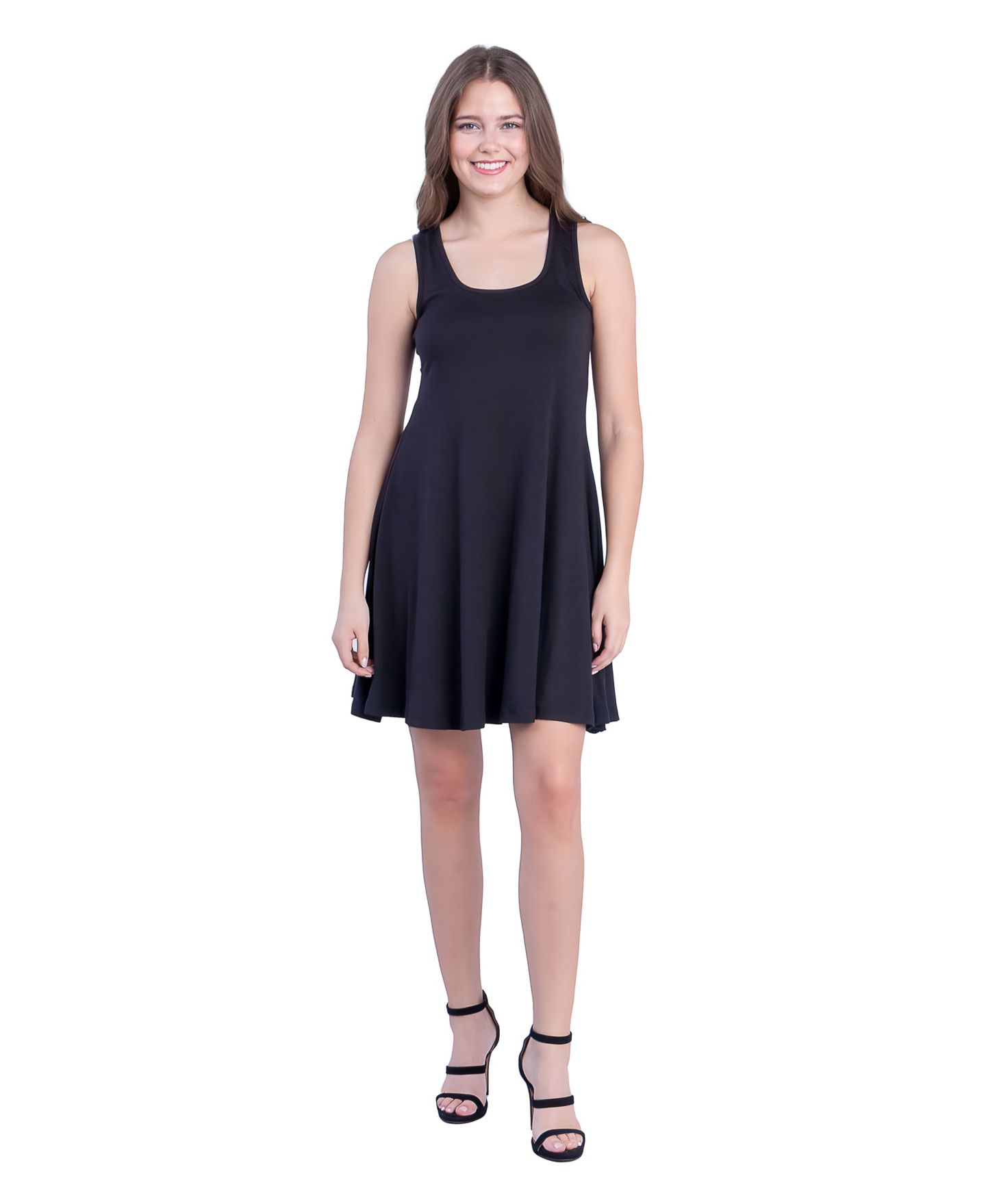 Женское платье 24seven Comfort Apparel Petite Sleeveless A-Line Fit and Flare Skater, цвет: Чёрный — фото 1