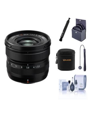 XF 8mm f/3.5 R WR Lens, Black, Bundle with 62mm Filter Kit, Soft Lens Case, Cleaning Kit, Lens Pen Cleaner and Lens Cap Tether