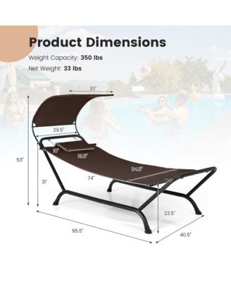 Chaise Lounge Bed w/ Detachable Sunshade Canopy Hammock w/ Rustproof Metal Stand