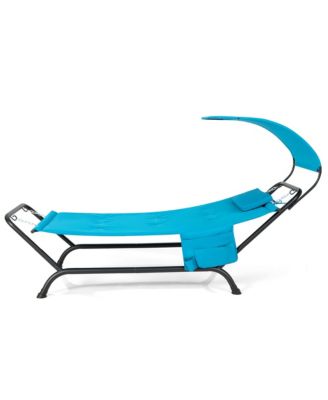Chaise Lounge Bed with Detachable Sunshade Canopy Hammock and Rustproof Metal Stand