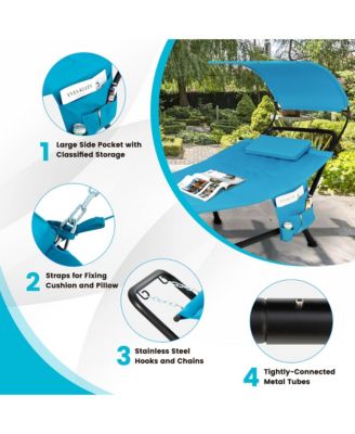 Chaise Lounge Bed with Detachable Sunshade Canopy Hammock and Rustproof Metal Stand