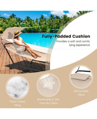 Chaise Lounge Bed with Detachable Sunshade Canopy Hammock and Rustproof Metal Stand