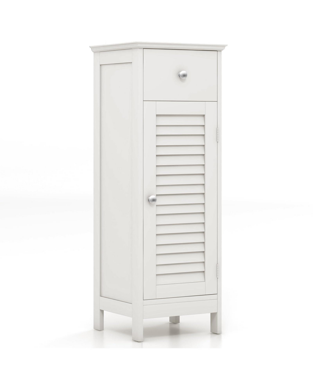 Woodern Bathroom Floor Storage Cabinet with Drawer and Shutter Door - White