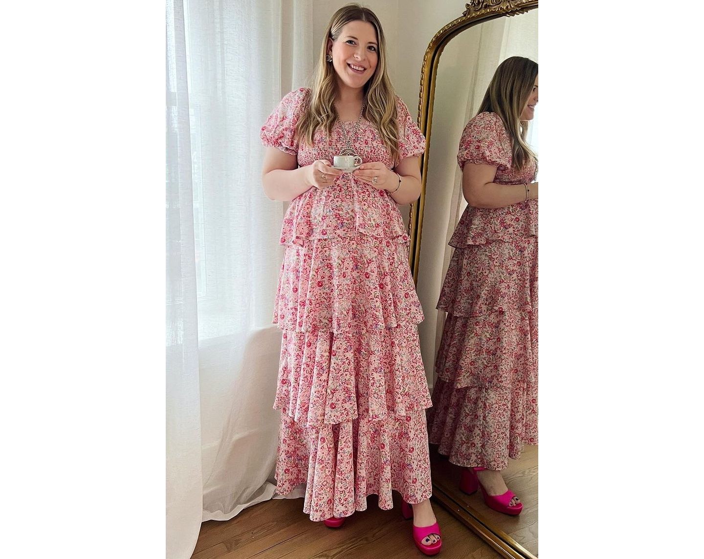 Женское платье Pinkblush Pink Floral Square Neck Ruffle Layered Maxi, цвет: Розовый — фото 4