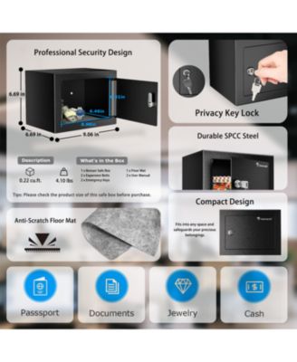 Steel Safe Box with Key Lock, 0.23 Cu Ft Security Lock Box &amp;#x2013; Small Hidden Safe for Cash and Jewelry