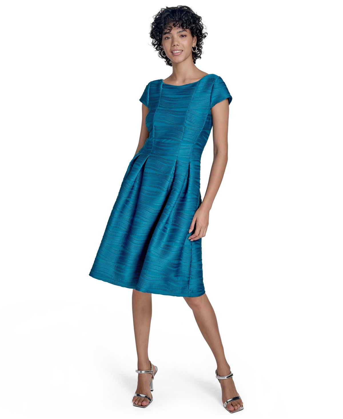 Jessica Howard Petite Short-sleeve Fit & Flare Dress In Blue