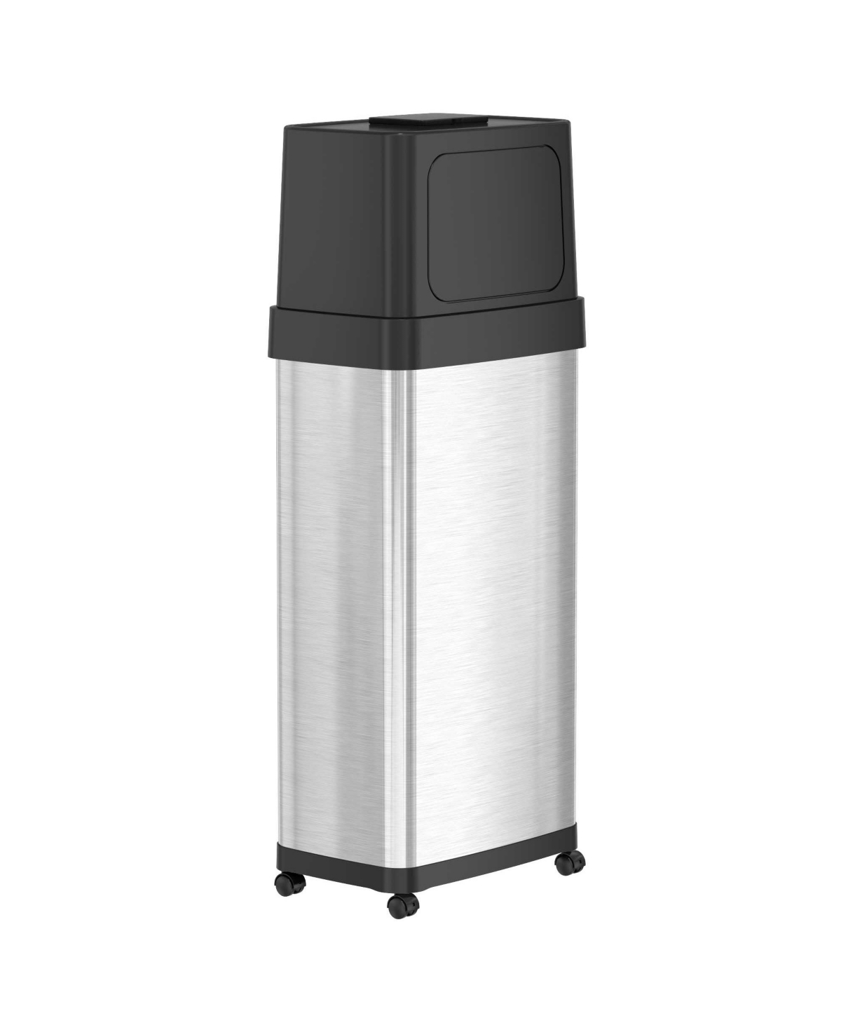 Stainless Steel Dual Push Door Trash Can with AbsorbX Odor Filter and Wheels, Silver - Stainless steel
