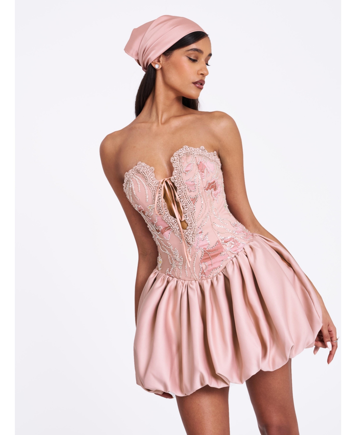 Women's Palesa Pink Ballet Style Embroidered Bubble Hem Mini Dress - Pink