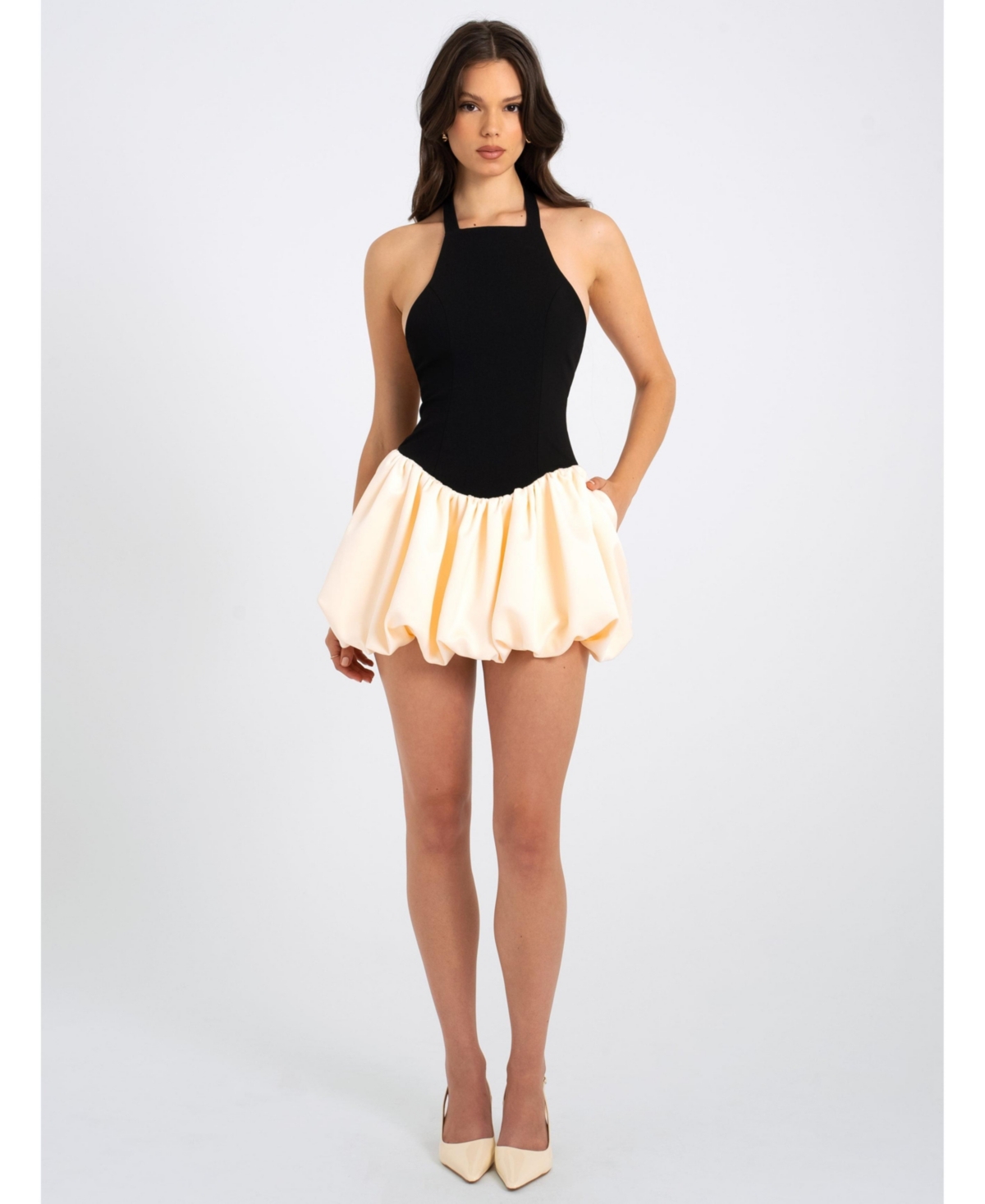 Women's Yaira Backless Drop Waist Mini Bubble Dress - Black