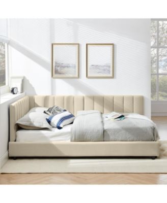 Tufted Upholstered Full Size Bed Frame - Velvet Beige