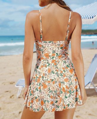 Women's Square Neck Ruched Swim Dress