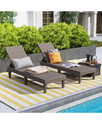 Outdoor Chaise Lounger Chair with Waterproof Rattan Textured PP Surface