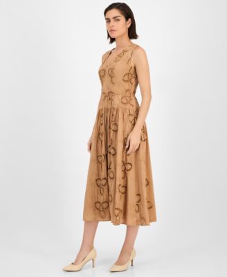 Women's Embroidered String-Belt Midi Dress