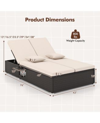 Outdoor Patio Daybed PE Wicker Double Chaise Lounge w/ Adjustable Backrests