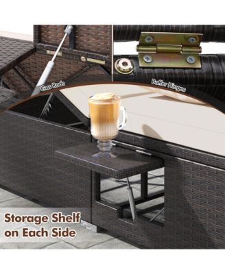 Outdoor Patio Daybed PE Wicker Double Chaise Lounge w/ Adjustable Backrests