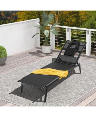 Patio Sunbathing Lounge Chair w/ Face Hole & Detachable Head Pillows Poolside