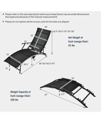 Set of 2 Foldable Patio Chaise Lounge  w/ 5-level Backrest Outdoor Recliner Chair