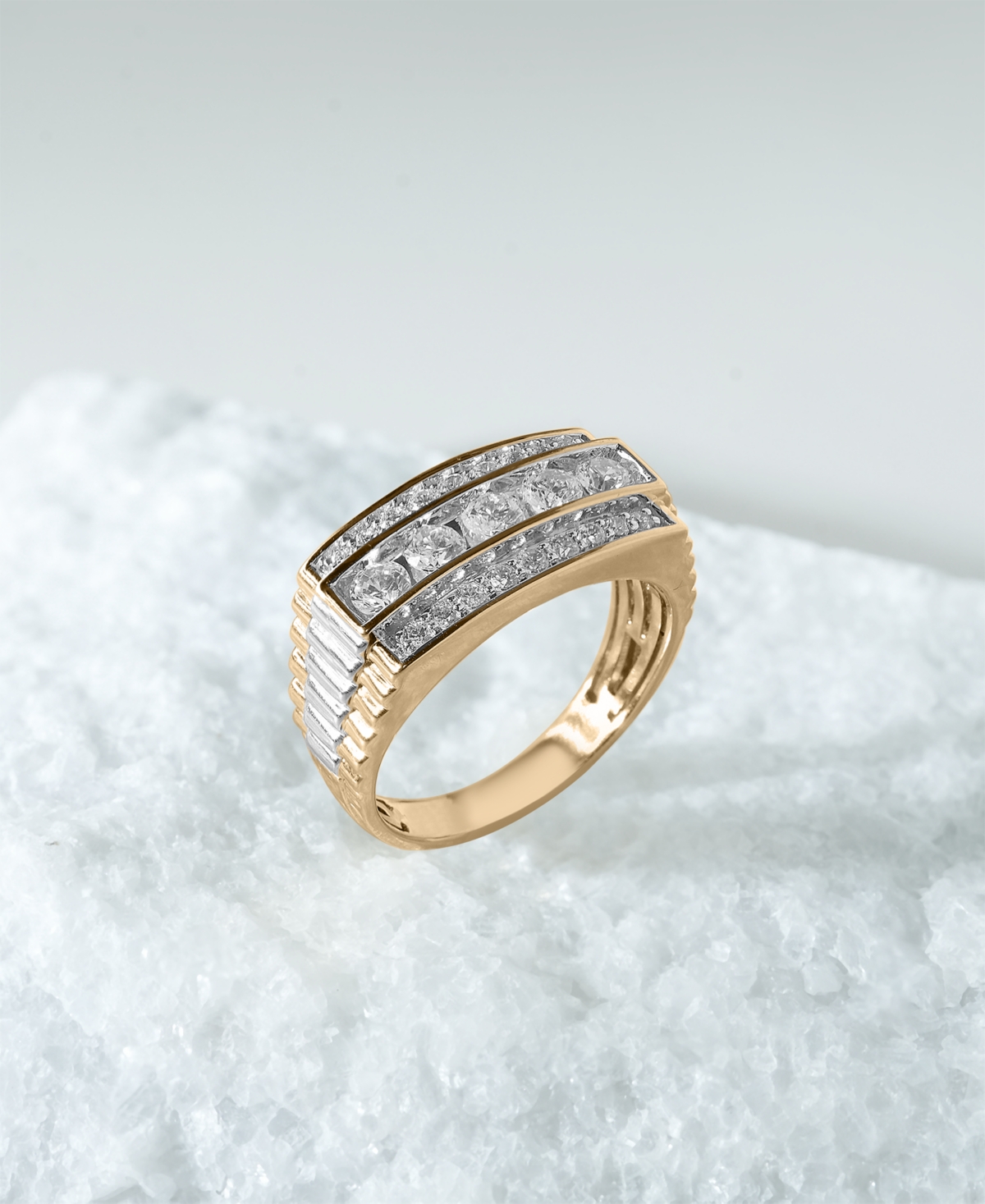 Macy's Men's Diamond Row Ring (1 Ct. T.w) In 14k Yellow Gold In Yellow