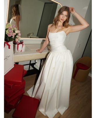 Women's Umay White Drop Waist Satin Corset Bridal Gown