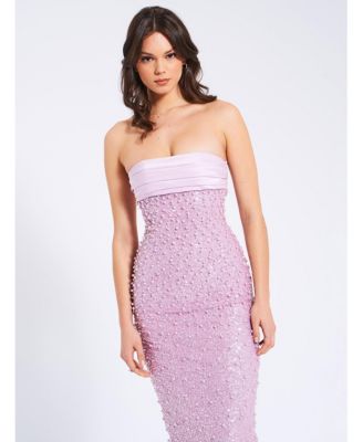 Women's Lainey Purple Satin Sequin Pearls Beaded Maxi Dress