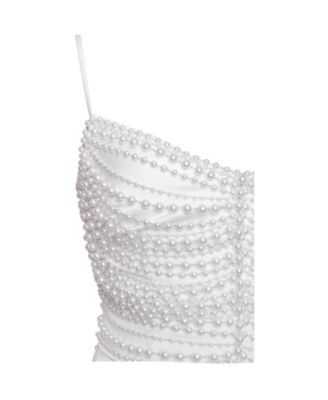 Women's Karmen Pearl Top Pencil Slip Gown with Scarf