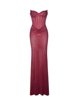 Women's Fatima Burgundy Crystal Sleeveless Corset Mermaid Maxi Dress