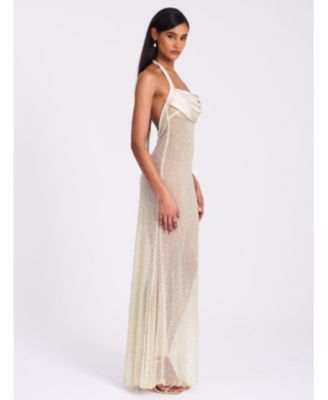 Women's Zahya Lime Halter Backless Beaded Mesh Gown