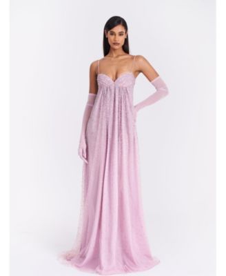 Women's Wallie Pink Rhinestone Embellished Mesh Backless Gown