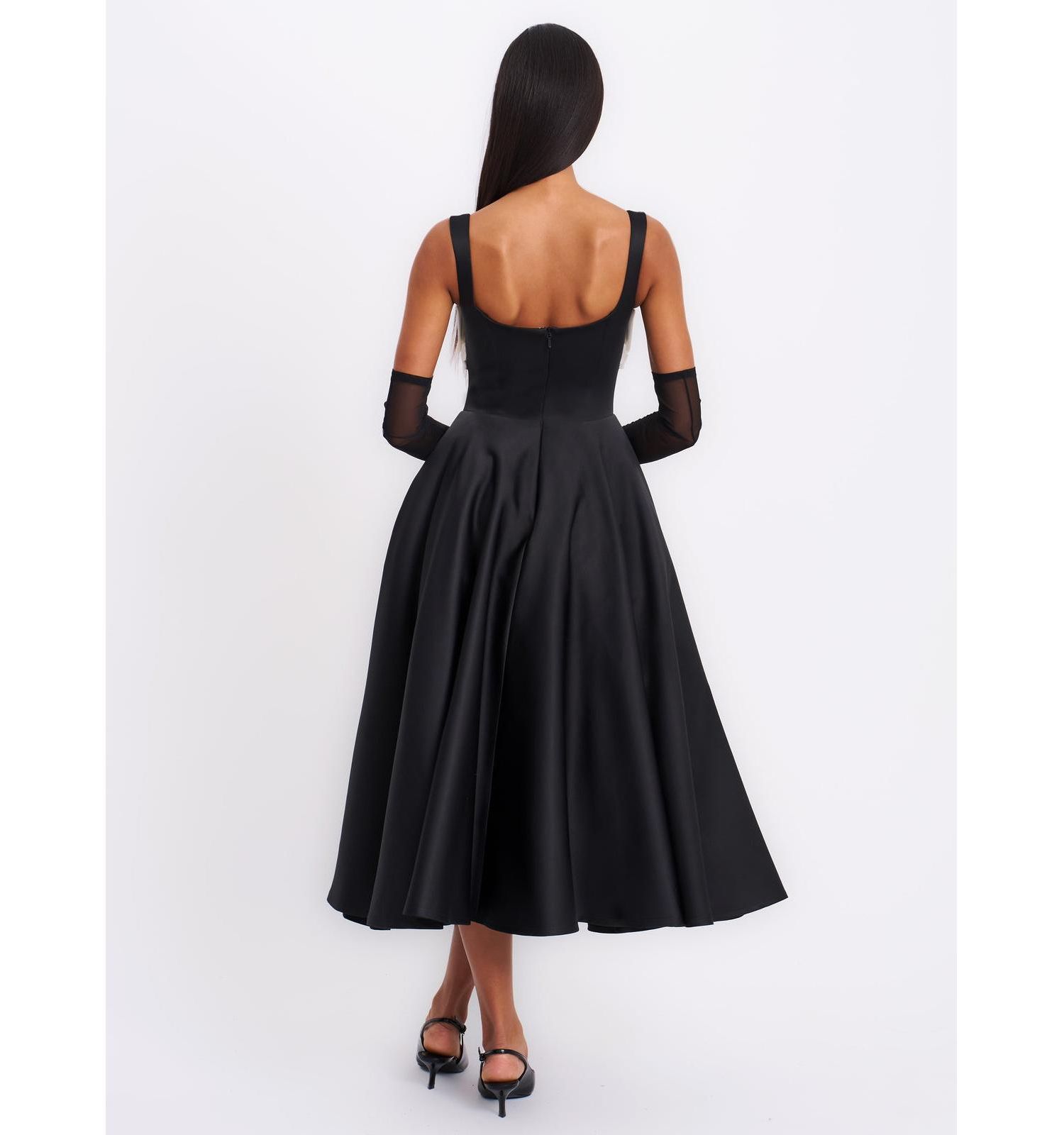 Women's Edda Black Maxi Gown with White Bow