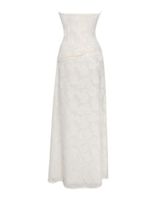 Women's Xatia Off White Jacquard Textured High Slit Maxi Dress