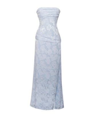 Women's Xatia Baby Blue Jacquard Textured High Slit Maxi Dress