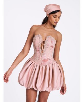 Women's Palesa Pink Ballet Style Embroidered Bubble Hem Mini Dress