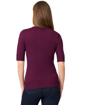 Petite Crew-Neck Elbow-Sleeve Fine-Gauge Sweater