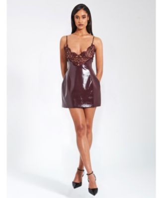 Women's Shelby Dark Brown Faux Leather with Lace Mini Dress