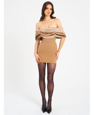 Women Nadira Off Shoulder Fur Trim Mini Dress