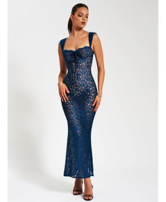Women's Veronica Teal Lace Maxi Dress