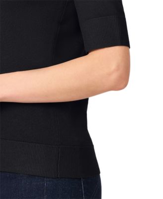 Women's Crew-Neck Elbow-Sleeve Fine-Gauge Sweater