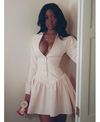 Women's Xabrina Macaron Pink Long Sleeve Shirt Mini Dress