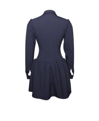 Women's Xabrina Navyblue Pinstripe Long Sleeve Shirt Mini Dress