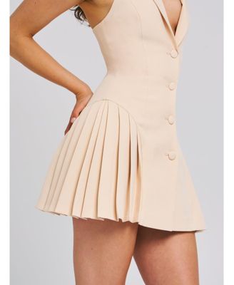 Women's Reyna Beige Backless Pleated Mini Blazer Dress