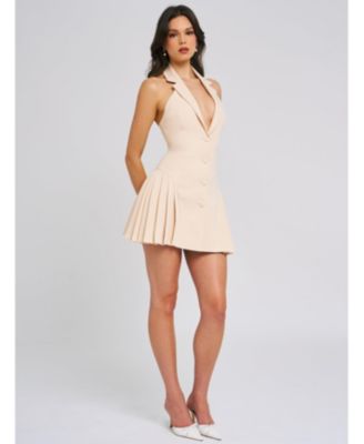 Women's Reyna Beige Backless Pleated Mini Blazer Dress