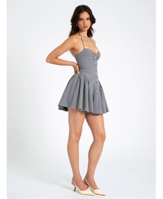 Women Melody Gray Stripe Halter Drop Waist Mini Dress