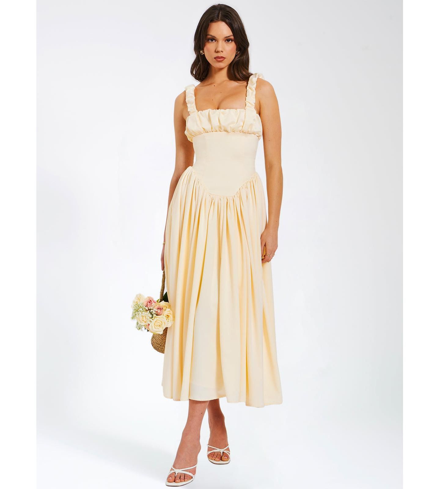 Женское платье Miss Circle Noreen Egg White Satin Drop Waist Maxi Sundress, цвет: Белый — фото 5