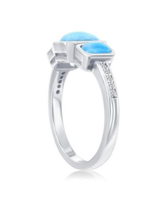 Sterling Silver, Rectangle Larimar & CZ Ring