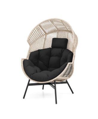 Wicker Stationary Egg Chair Lounge Basket Sofa Chair with Heavy-Duty Metal Frame