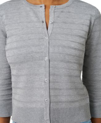 Petite Textured-Stripe Cardigan Sweater