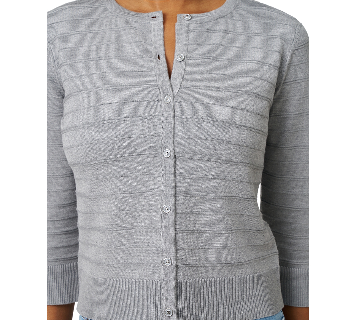 Melissa Paige Women's Ottoman-rib 3/4-sleeve Crewneck Cardigan In Gray